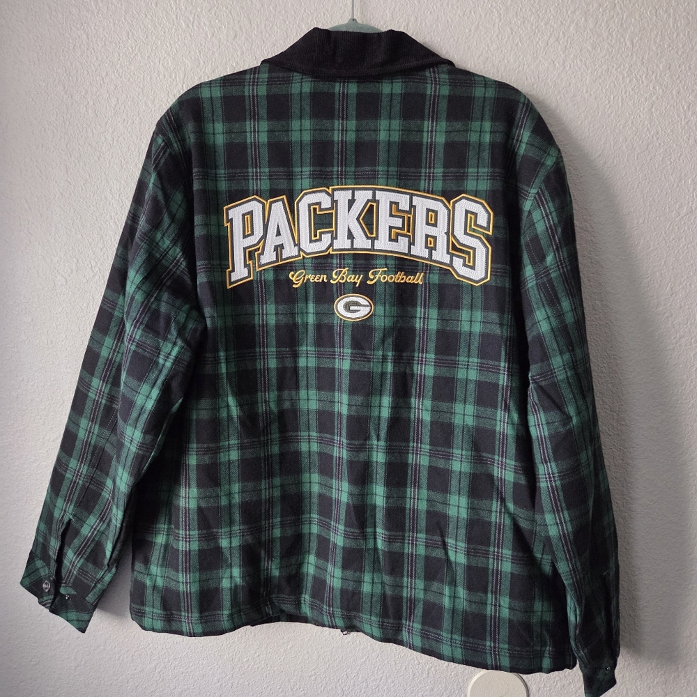 NWT Greenbay Packers Flannel Zip Front Jacket Green Black Plaid NFL Women Sz L - Picture 4 of 10
